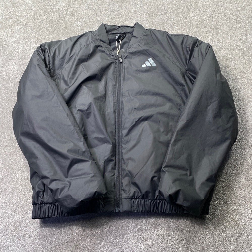 Adidas ESS Holiday B Windbreaker Jacket Mens XL Black Reflective Logo Full Zip